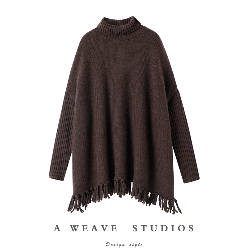 很满意~重磅加厚大克重羊绒衫女高领流苏蝠翼纯羊绒毛衣宽松秋冬