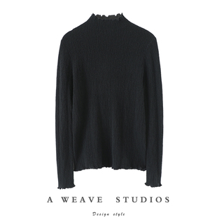 气质渐入佳境！木耳边100%纯山羊绒衫女半高领修身针织打底衫毛衣