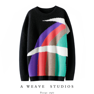 想说相见恨晚 女圆领纯羊绒毛衣秋冬宽松 加厚提花100%纯山羊绒衫