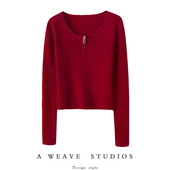 岁月不败经典 秋冬 纯羊绒毛衣针织打底衫 拉链大圆领羊绒衫 女修身