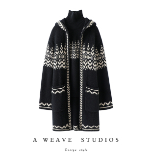 傲然内敛上海圣诞100%纯山羊绒衫 费尔岛提花针织羊绒毛衣连帽外套