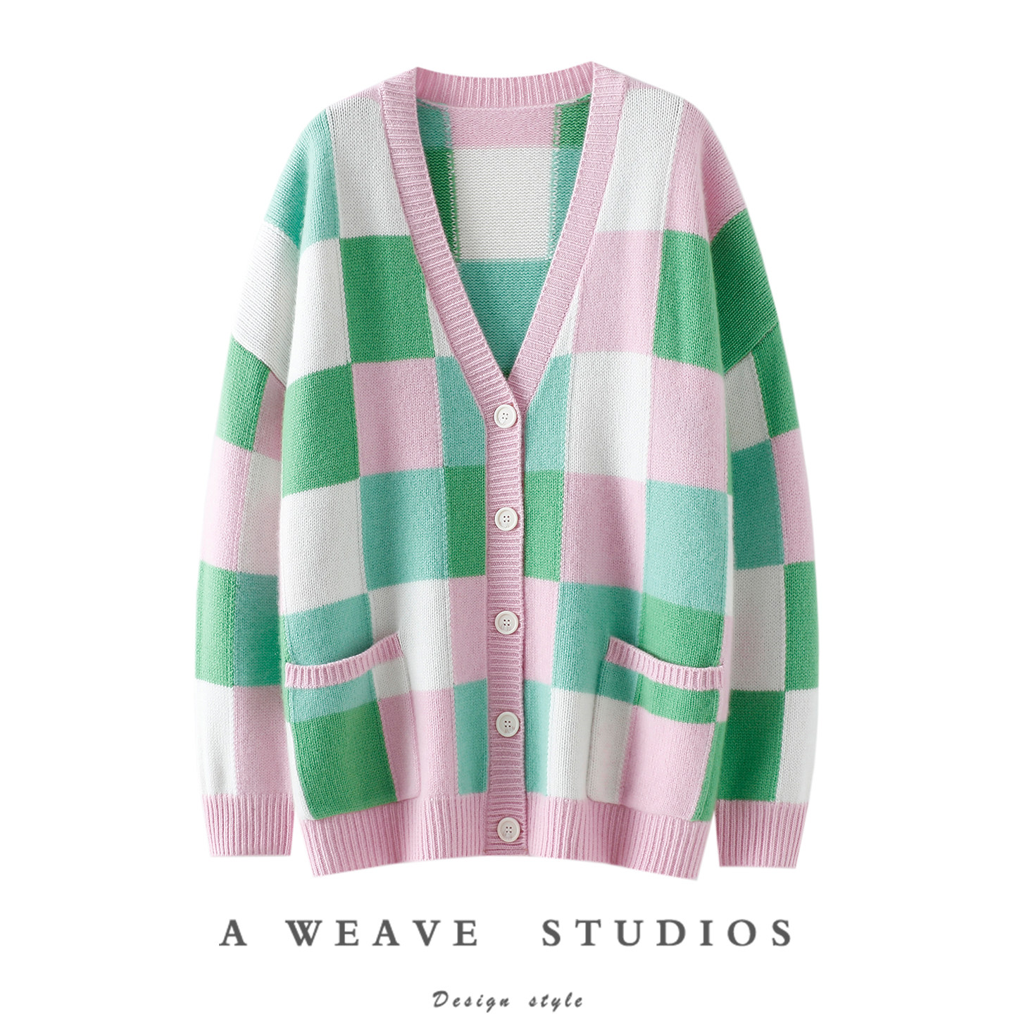 官方正品！加厚100%纯山羊绒开衫女拼色纯羊绒毛衣针织外套秋冬季