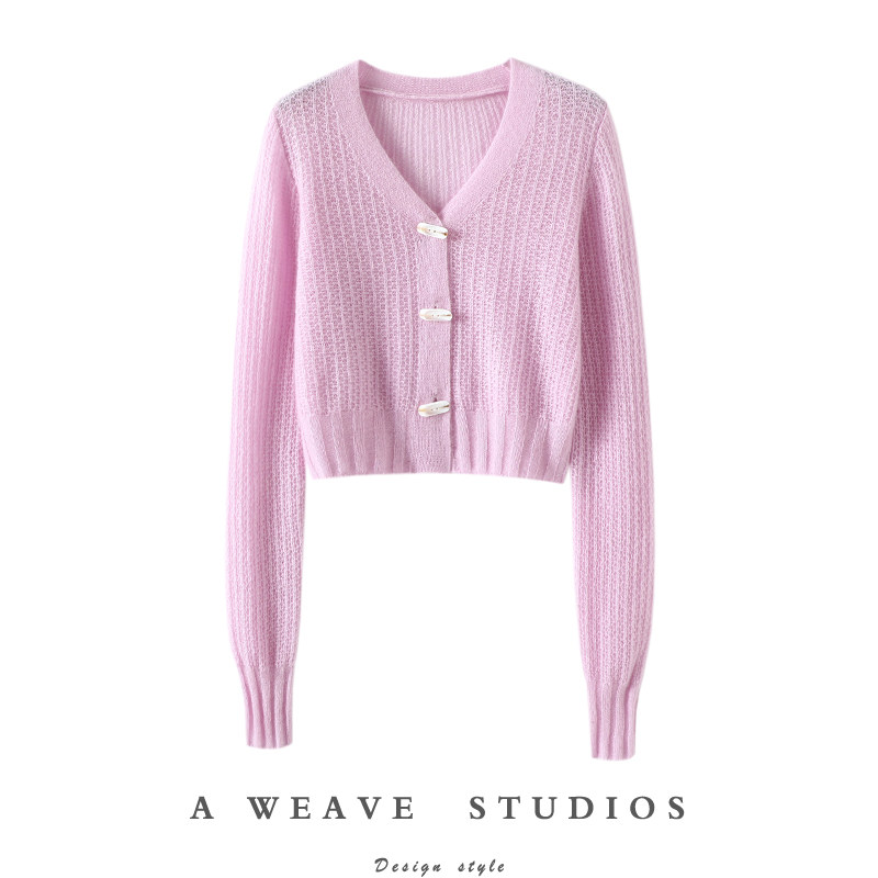 松落不羁！艺术家气息~春夏V领羊绒开衫女纯羊绒毛衣针织小外套