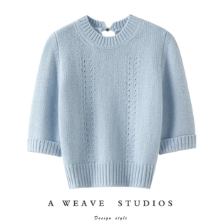 火到不行！法式粗针加厚100%纯山羊绒短袖女纯羊绒毛衣针织衫短款