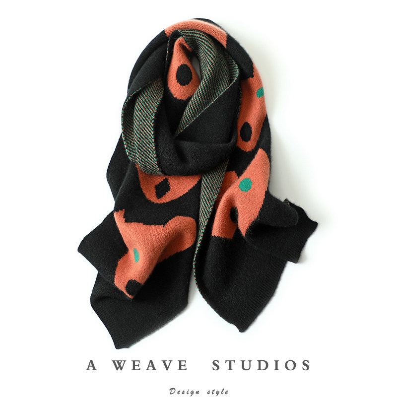 搭配赢家！加厚纯山羊绒围巾男女通用冬季保暖针织提花撞色围脖