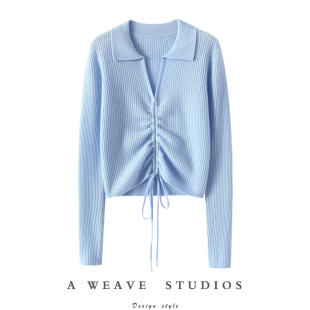 V领皱褶羊绒毛衣针织衫 100%纯羊绒衫 上衣女 2024新款 随性优雅