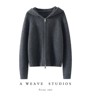 品相太棒了！松针加厚100%纯山羊绒拉链帽衫女纯羊绒毛衣针织外套