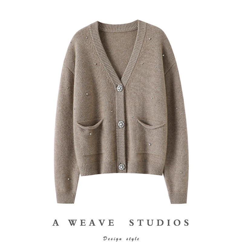 撑气场的版~加厚钉钻100%纯山羊绒开衫女纯羊绒毛衣针织外套秋冬,女装/女士精品,羊绒衫,淘宝优惠券,粉丝福利购,淘宝优惠卷