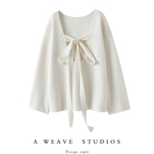 启超 女纯羊绒毛衣飘带露背针织衫 纯白恋歌加厚 100%纯山羊绒衫