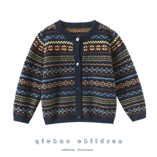 狂热级喜欢~儿童100%纯山羊绒开衫女童男童纯羊绒毛衣针织外套