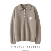 启超落落大方轻龄感 POLO领羊绒衫 女100%纯羊绒可爱小羊刺绣毛衣