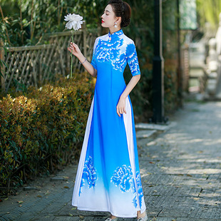 奥黛旗袍中国风改良2024年新款端庄大气舞台走秀演出服越南春季款