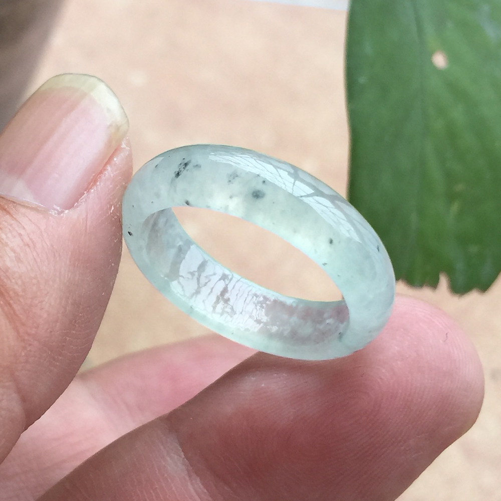 19号圈a货天然翡翠白冰乌鸡种戒指女士手饰正品玉指环男尾戒S19-2