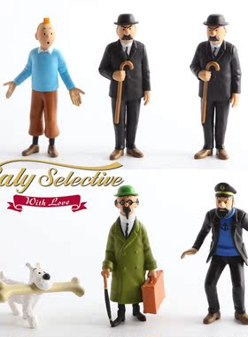 正版丁丁历险记手办公仔TinTin卡通片电影周边3寸向日葵博士白雪