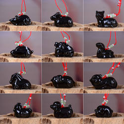 陶瓷小黑鸡挂件十二生肖牛虎兔摆黄色龙蛇招财马猪羊风水猴狗老鼠