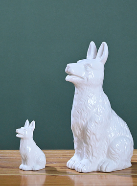 大号陶瓷白色狗摆件十二生肖旺财纳福八卦狗办公室家居工艺品客厅