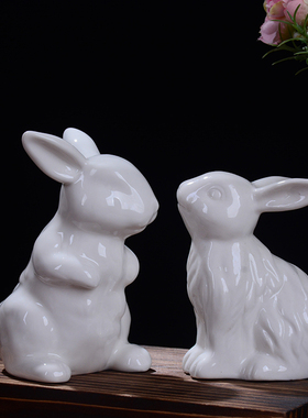 玉瓷生日礼物小兔子风水家居装饰