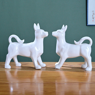 陶瓷狗一对十二生肖摆件招财风水镇宅补角家居装饰办公室送礼站立