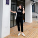 大码 子潮 女黑色2023春夏直筒宽松显瘦老爹哈伦裤 女装 胖mm牛仔裤