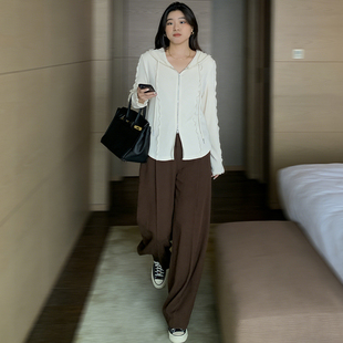 小包菜极简风连帽开衫女白色长袖显瘦垂感针织衫大码女装上衣