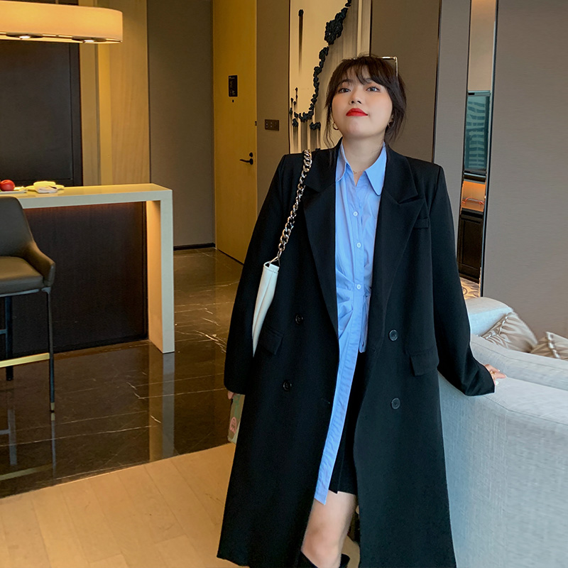 大码气质显瘦中长款西装外套大衣