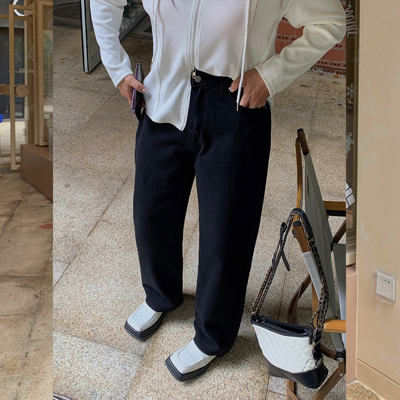 大码牛仔裤高腰显瘦阔腿裤黑色