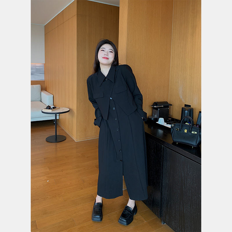 大码女装胖mm显瘦两件套连衣裙