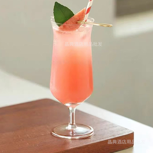 简约高脚果汁杯创意反口玻璃杯鸡尾酒杯果茶苏打气泡水杯饮品杯子