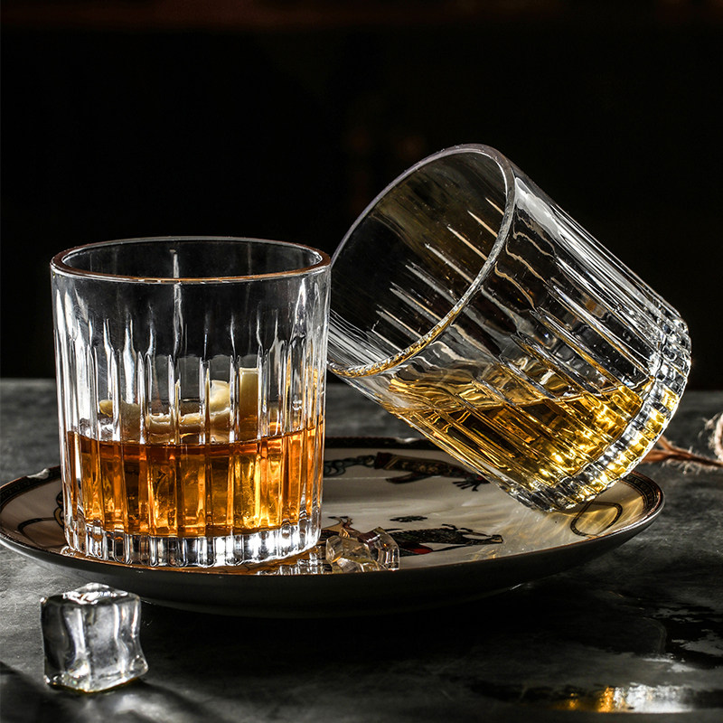 日式风条纹酒吧专用复古威士忌杯