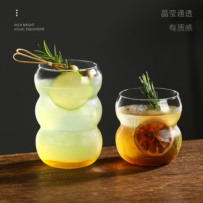 出口右右杯鸡尾酒玻璃杯ins美式冰咖啡冷饮果汁杯水果茶水杯原创
