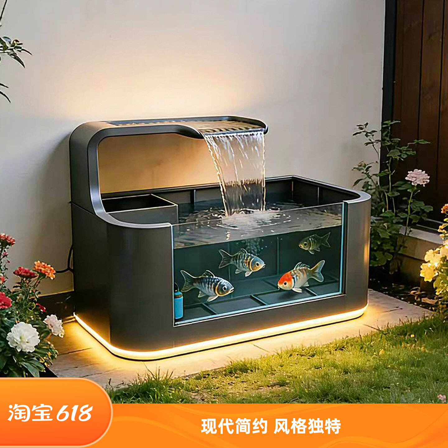 不锈钢成品鱼池阳台鱼缸循环庭院一体室内外流水露台别墅户外造景