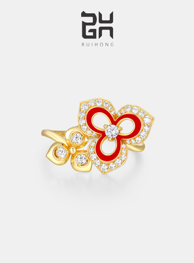 瑞红女纯银镀金中式戒指