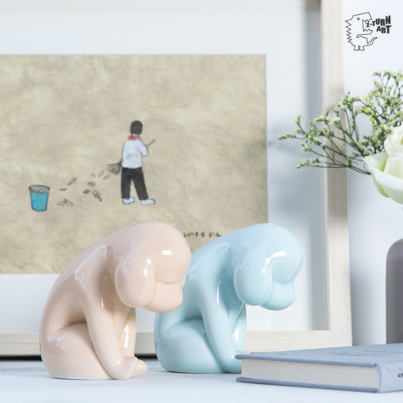 小狗陶瓷吴安原创艺术风生日雕塑