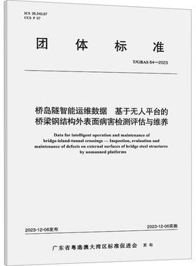 桥岛隧智能运维数据 基于无人平台的桥梁钢结构外表面病害检测评估与维养 T/GBAS 64-2023 广东省粤港澳大湾区标准促进会