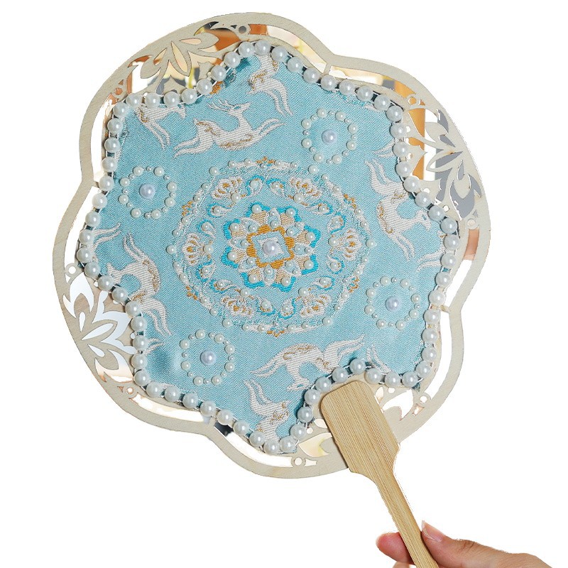 仿宋锦珍珠扇子手工DIY材料包国风非遗团扇重阳节团建沙龙活动