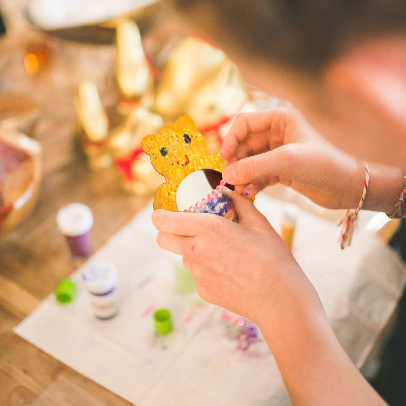 跨境木质空白涂鸦镜子粘贴木牌美术课木片DIY绘画公主镜创意手工