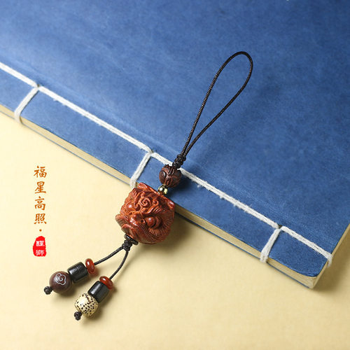木雕可爱萌宠鼠来宝吊坠科檀木雕刻醒狮钥匙扣手机链挂件