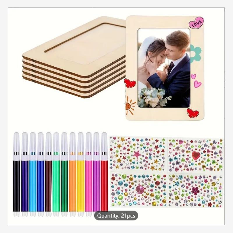 跨境木质相框DIY手工制作照片墙背景装饰画框展示框儿童涂鸦玩具