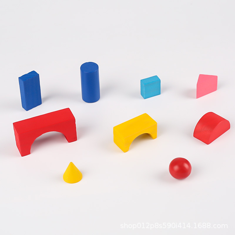 儿童积木启蒙玩具小城堡塑盒装34颗彩色几何体木质智力拼图
