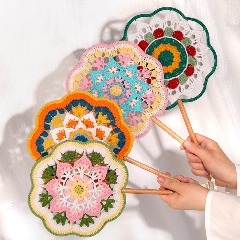 重阳节解闷毛线手工编织团扇配色古风团扇钩针扇子DIY材料包