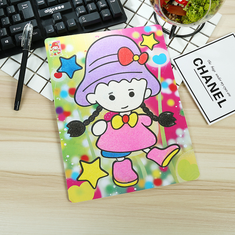 特大号儿童沙画彩色底diy手工制作沙画套装益智儿童砂画配9色彩沙