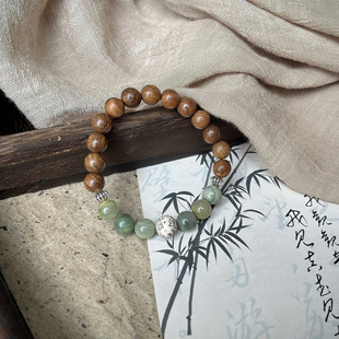 新中式金丝檀手串绿闪石星月菩提文玩木制中式设计男女盘玩手链
