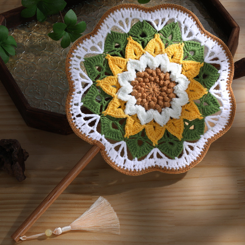 手工编织团扇配色古风团扇毛线钩针DIY材料包元旦节中国风扇子