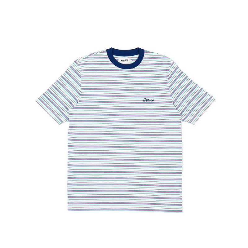PALACE 18SS SCRIP T-SHIRT 男女圆领宽松条纹刺绣字母LOGO 短袖
