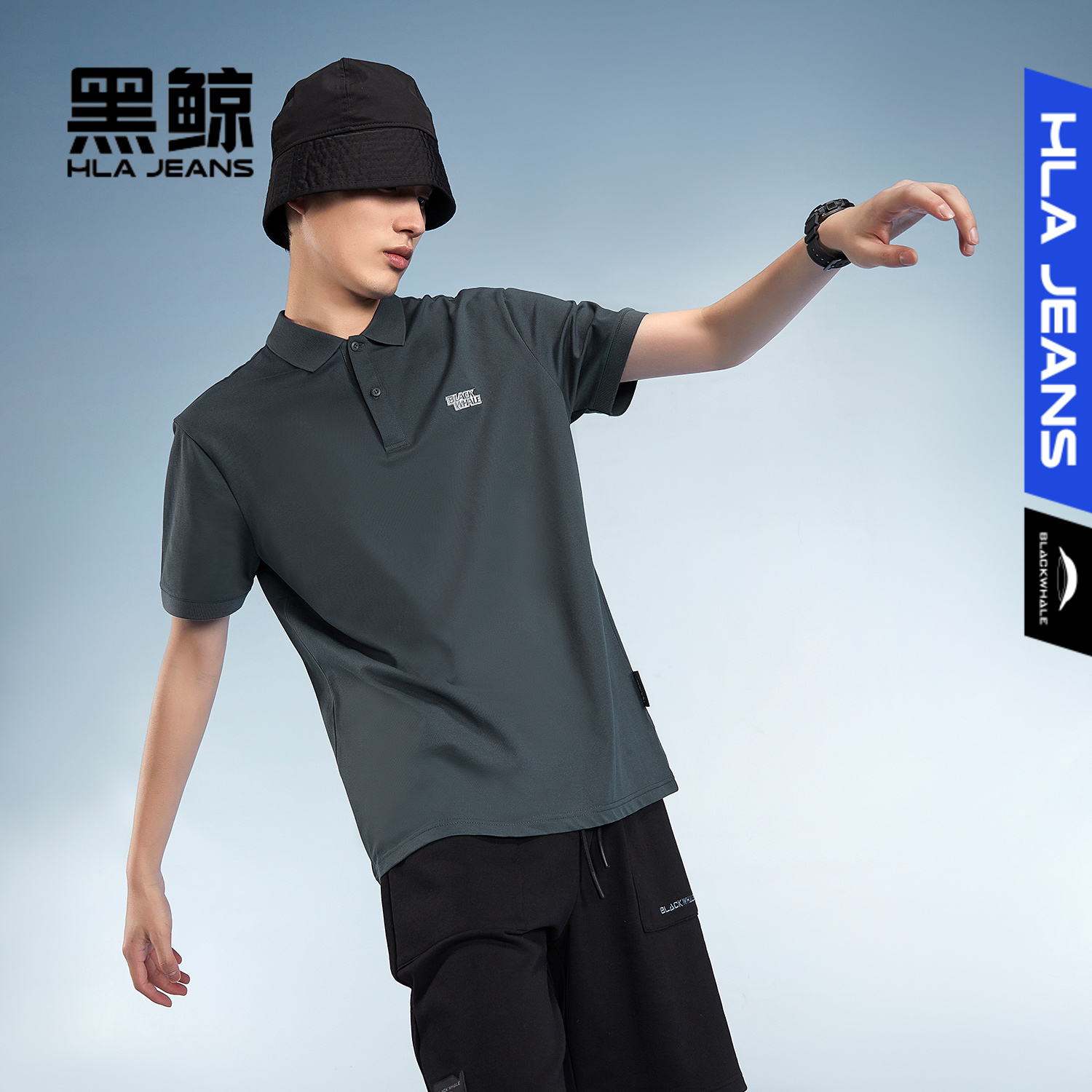 简约休闲短袖黑鲸夏季