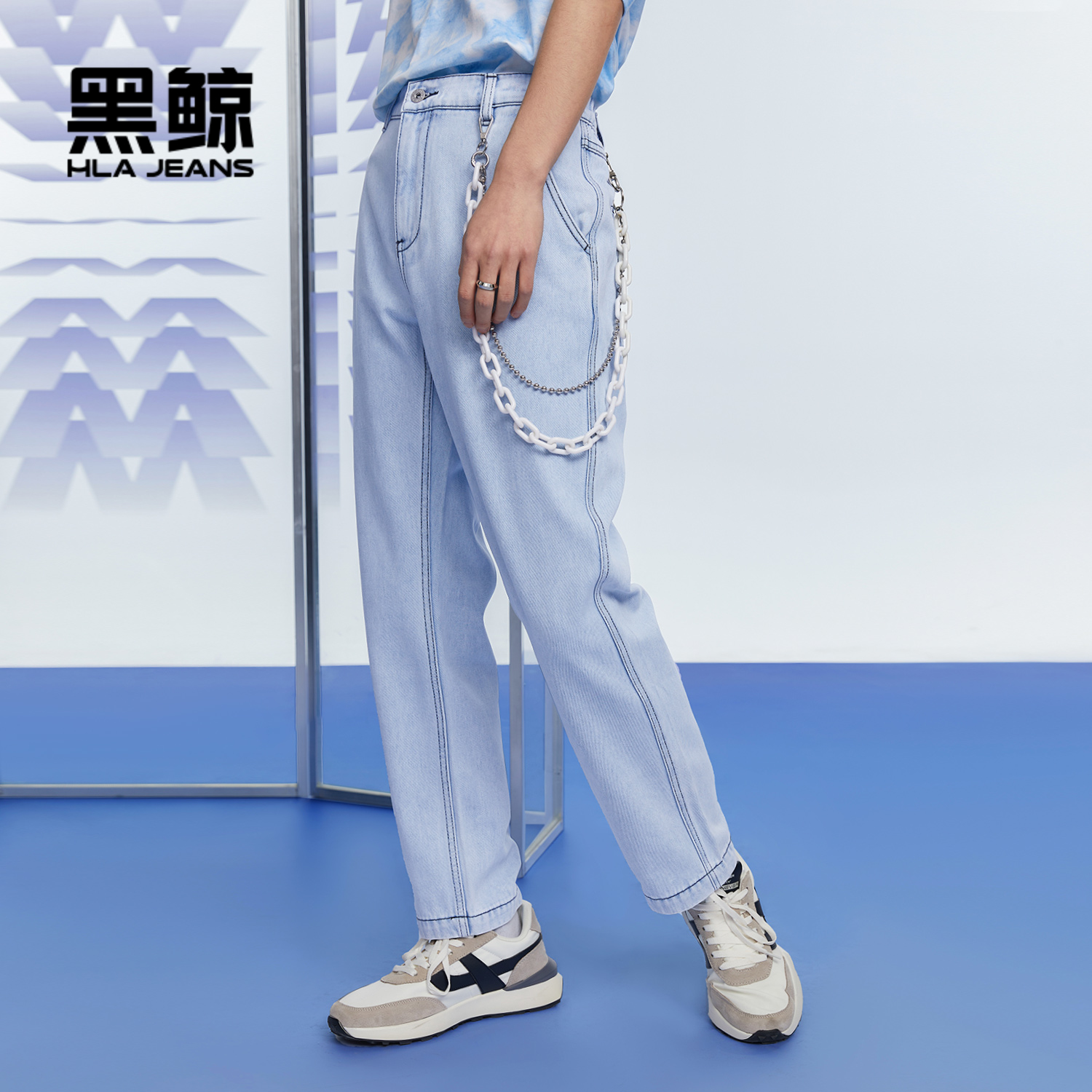 黑鲸时尚直筒牛仔长裤