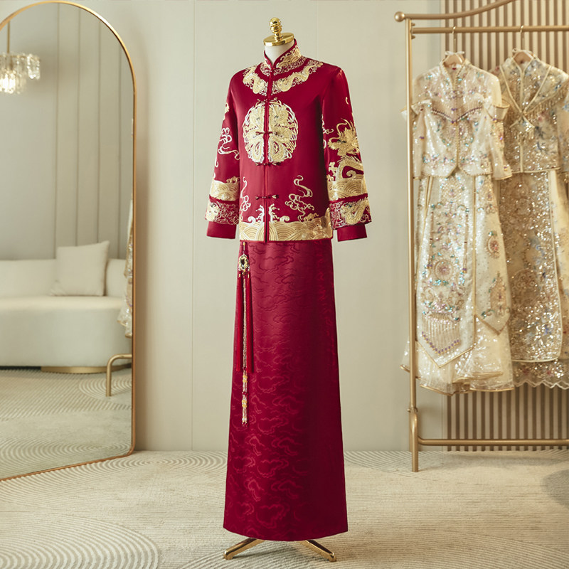 秀禾服男2024新款中式结婚新郎敬酒礼服大码唐装婚礼接亲龙凤褂男