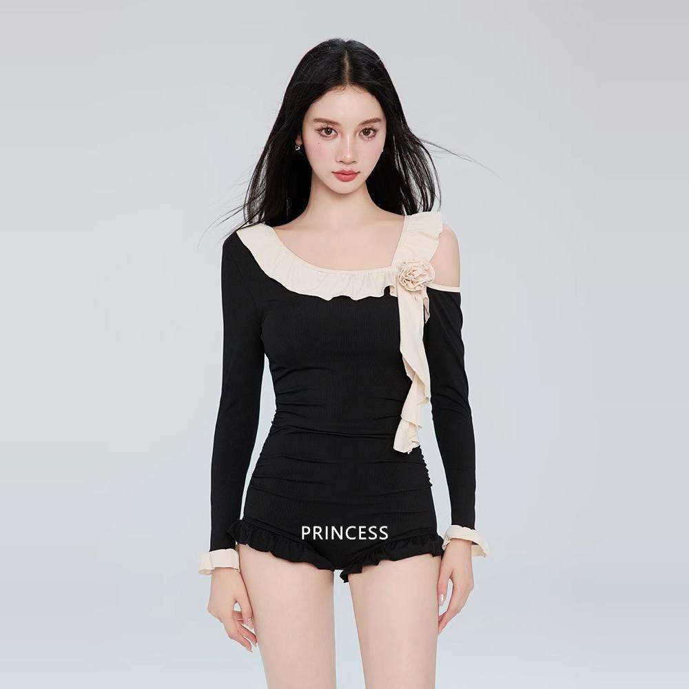 在逃公主连体泳衣女成人显瘦保守女孩遮肉黑色2024新款爆款泡温泉