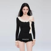 在逃公主连体泳衣女成人显瘦保守女孩遮肉黑色2024新款 泡温泉 爆款