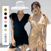 海岛穿搭ins小香风连体泳衣女保守泳装 2020新款 泳衣遮肚显瘦裙式